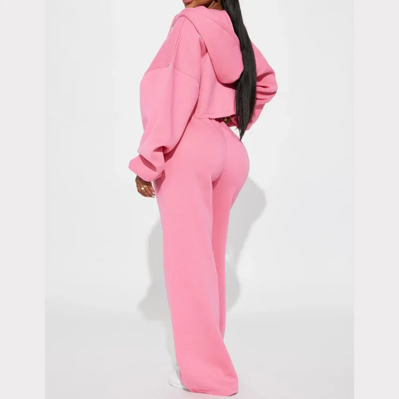 Hooded Cropped Sweatshirt And Long Pants Set for Women