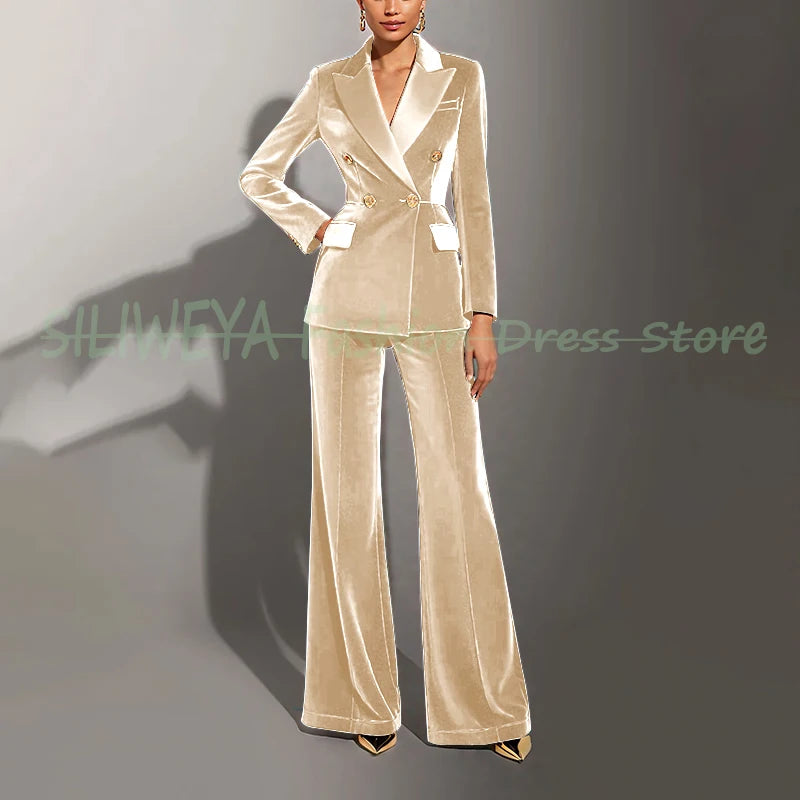 Double Breasted Velvet Suit Set