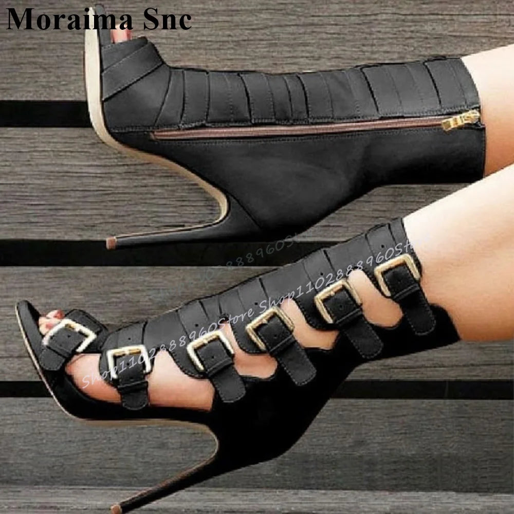 Chic Black Buckle Strap Open Toe High Heel Sandals For Women