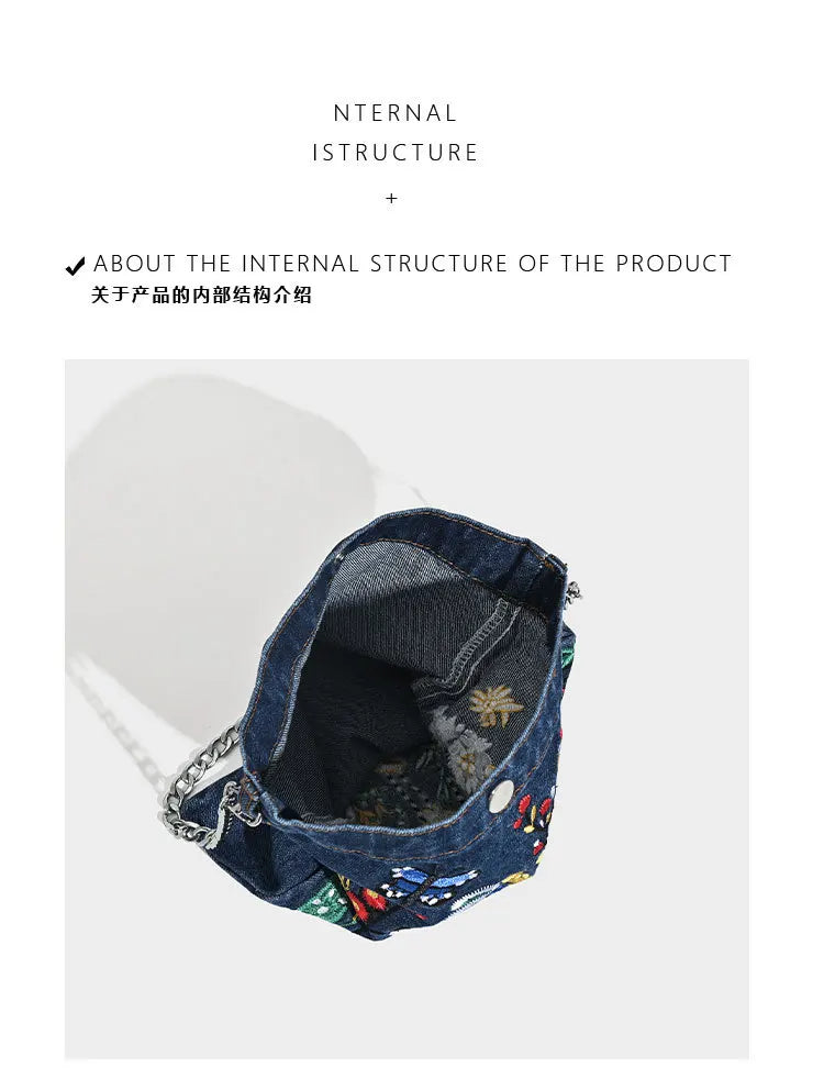 Embroidered Floral with Chain Shoulder Bag for Women