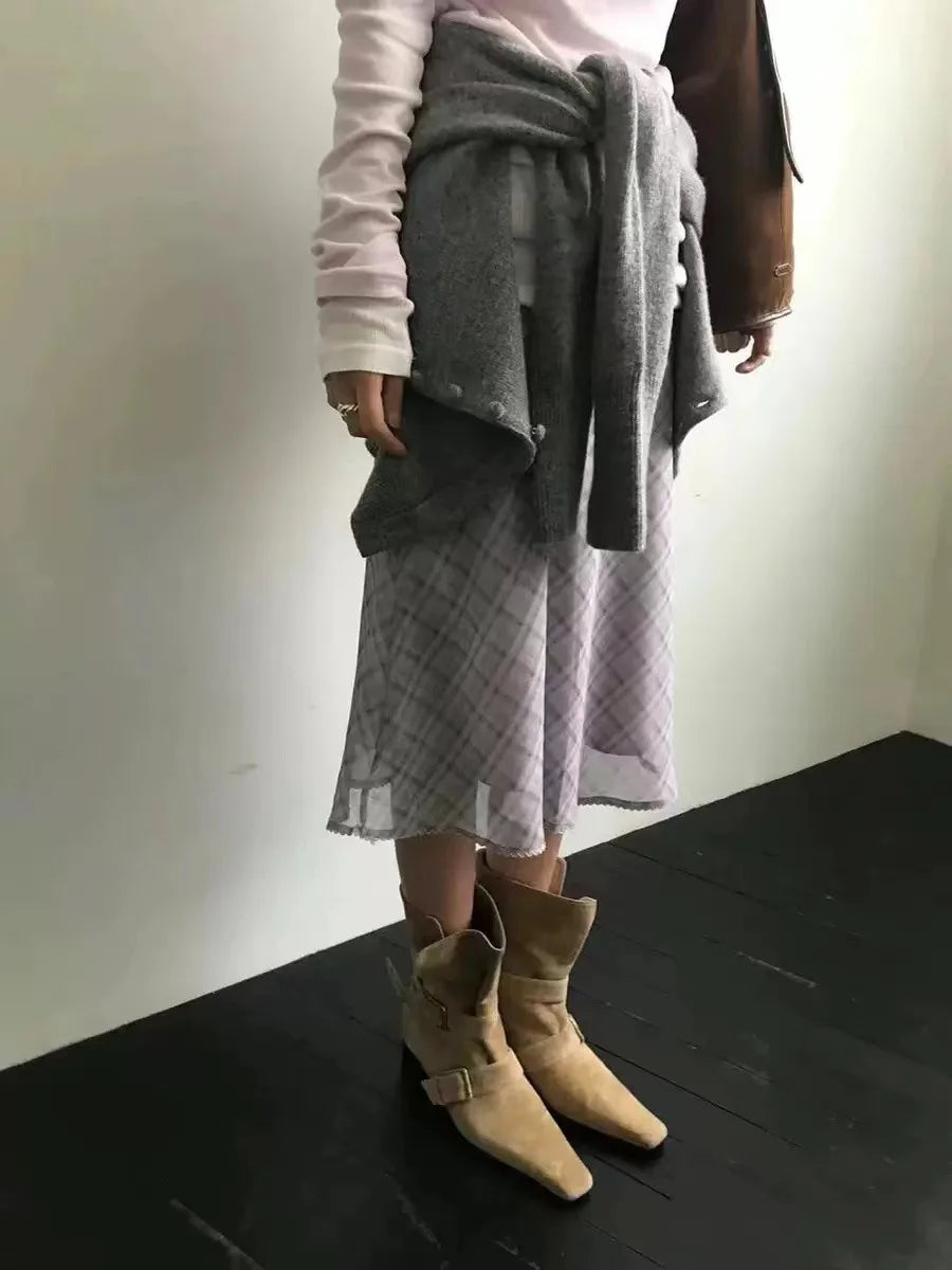 Vintage Suede Square Heel Boots