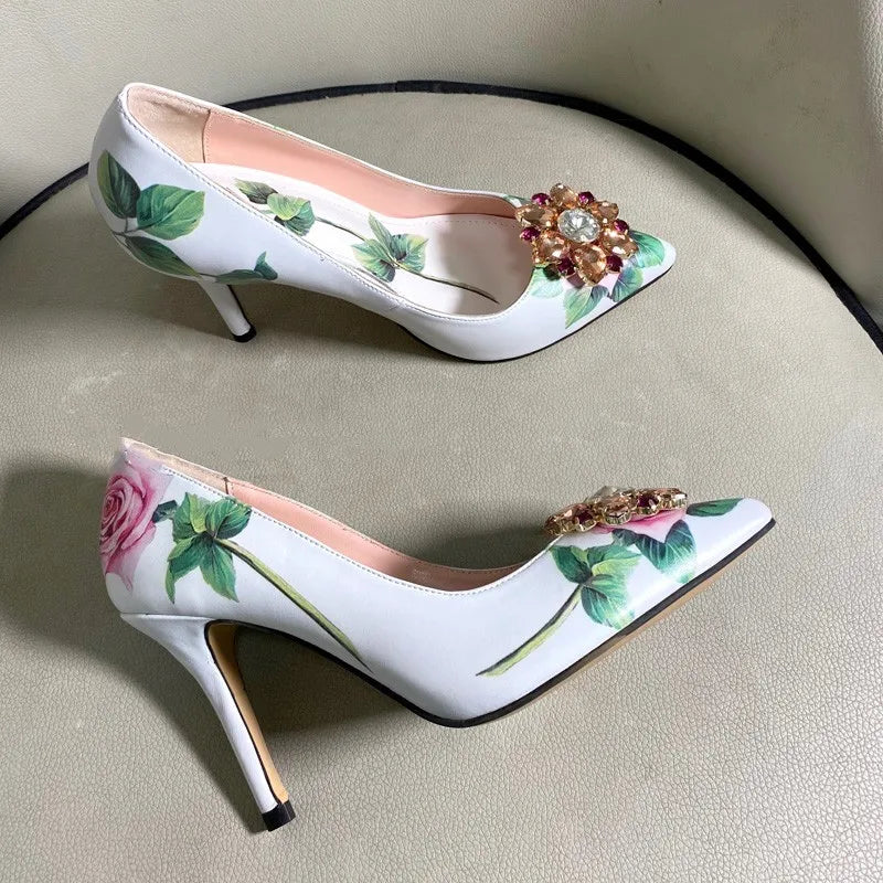 Crystal Rhinestone Leather Pumps