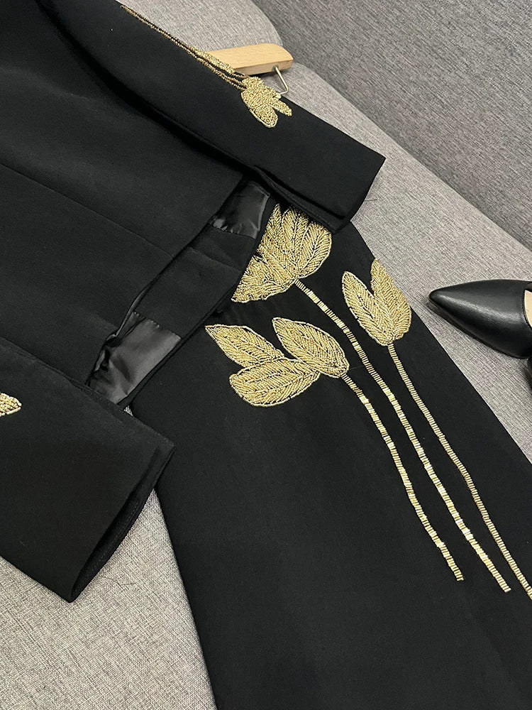 TWOTWINSTYLE Embroidery Two Piece Set For Women O Neck Long Sleeve Spliced Button Top High Waist Skirt Chic Sets FemaleKSE511331