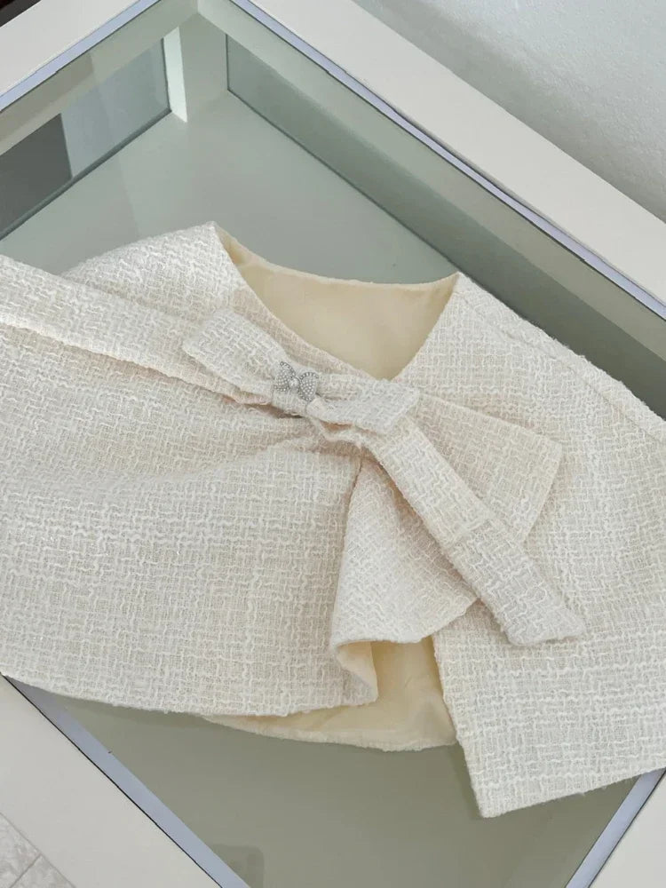Elegant Bow Shawl Cape Two-Piece Set