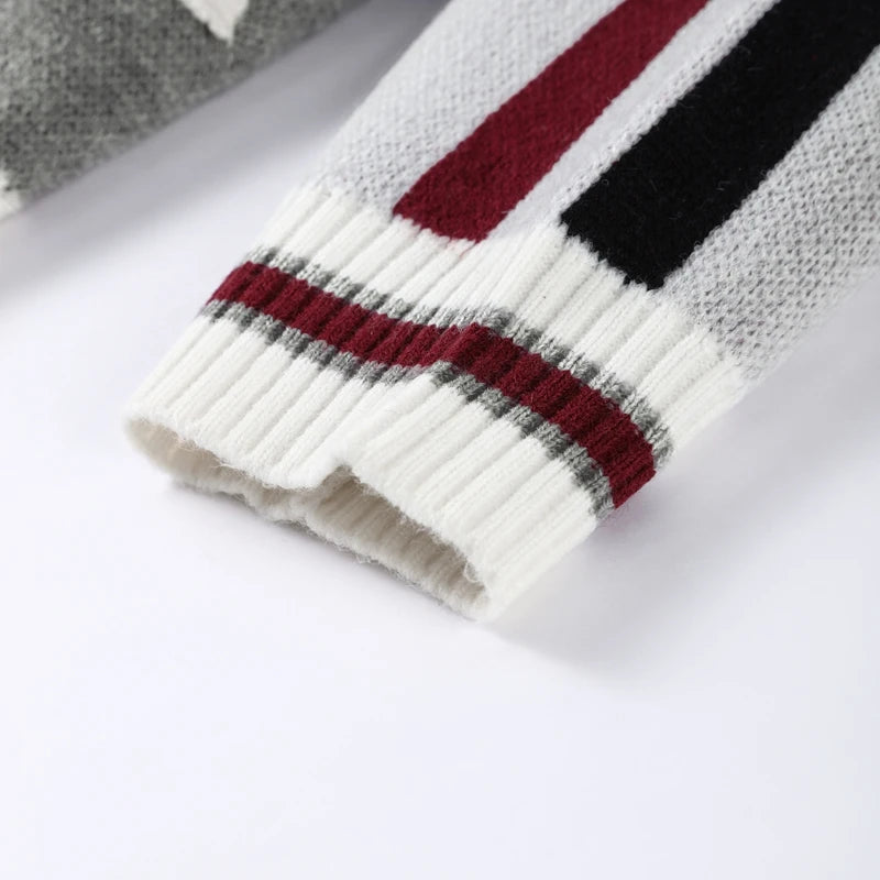 Printed Striped Knitted Baseball Cardigan for Women