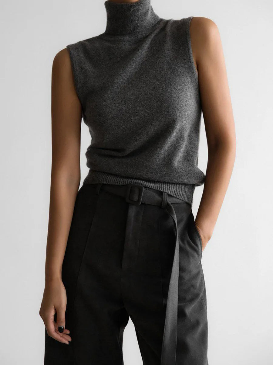 Slim Fit Knit Sleeveless Turtleneck Tank Top for Women