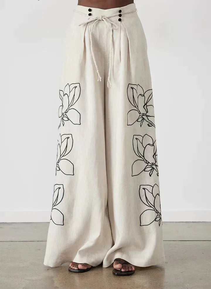 Elegant Printed Cotton Linen Two Piece Set for Women