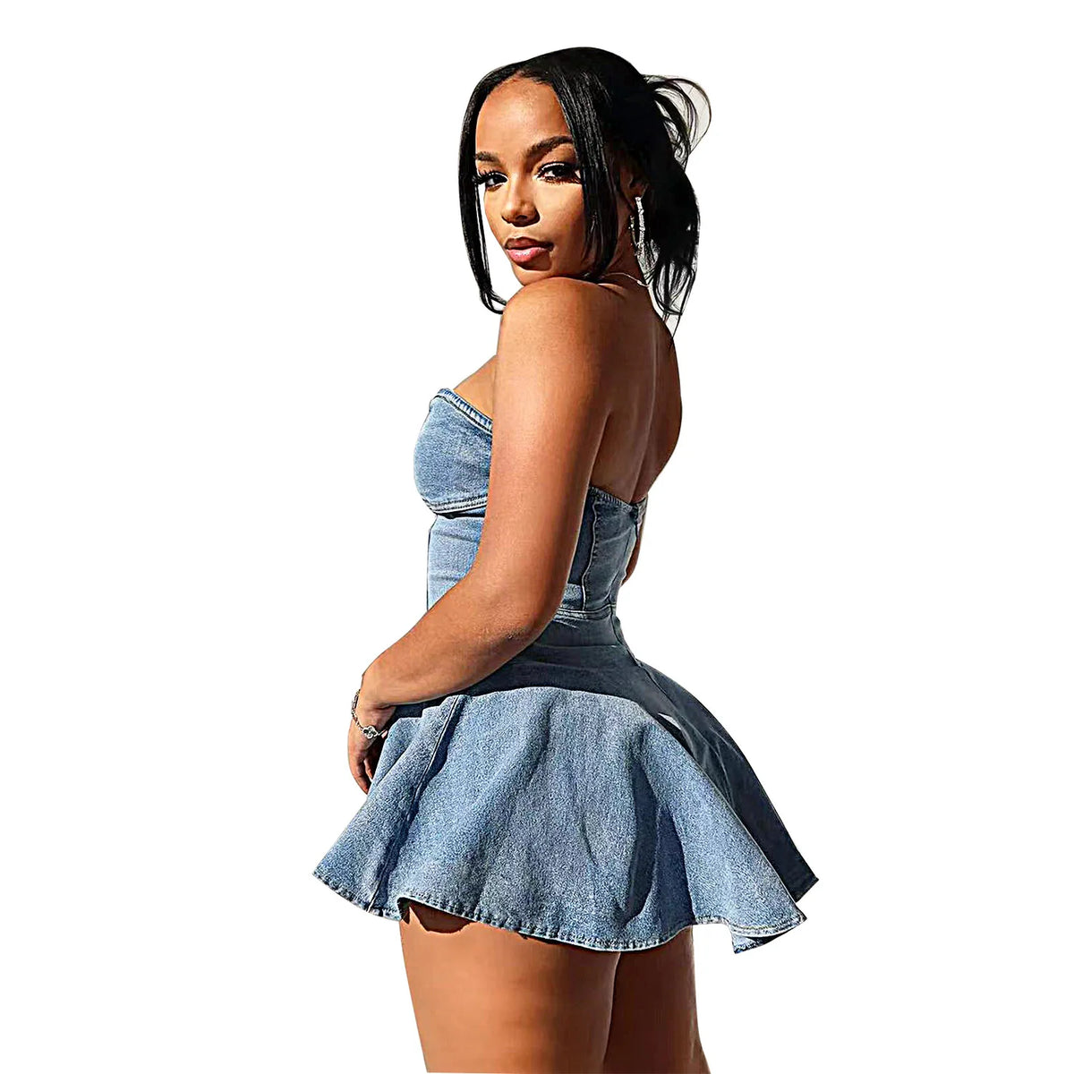Strapless Backless Denim Mini Dress