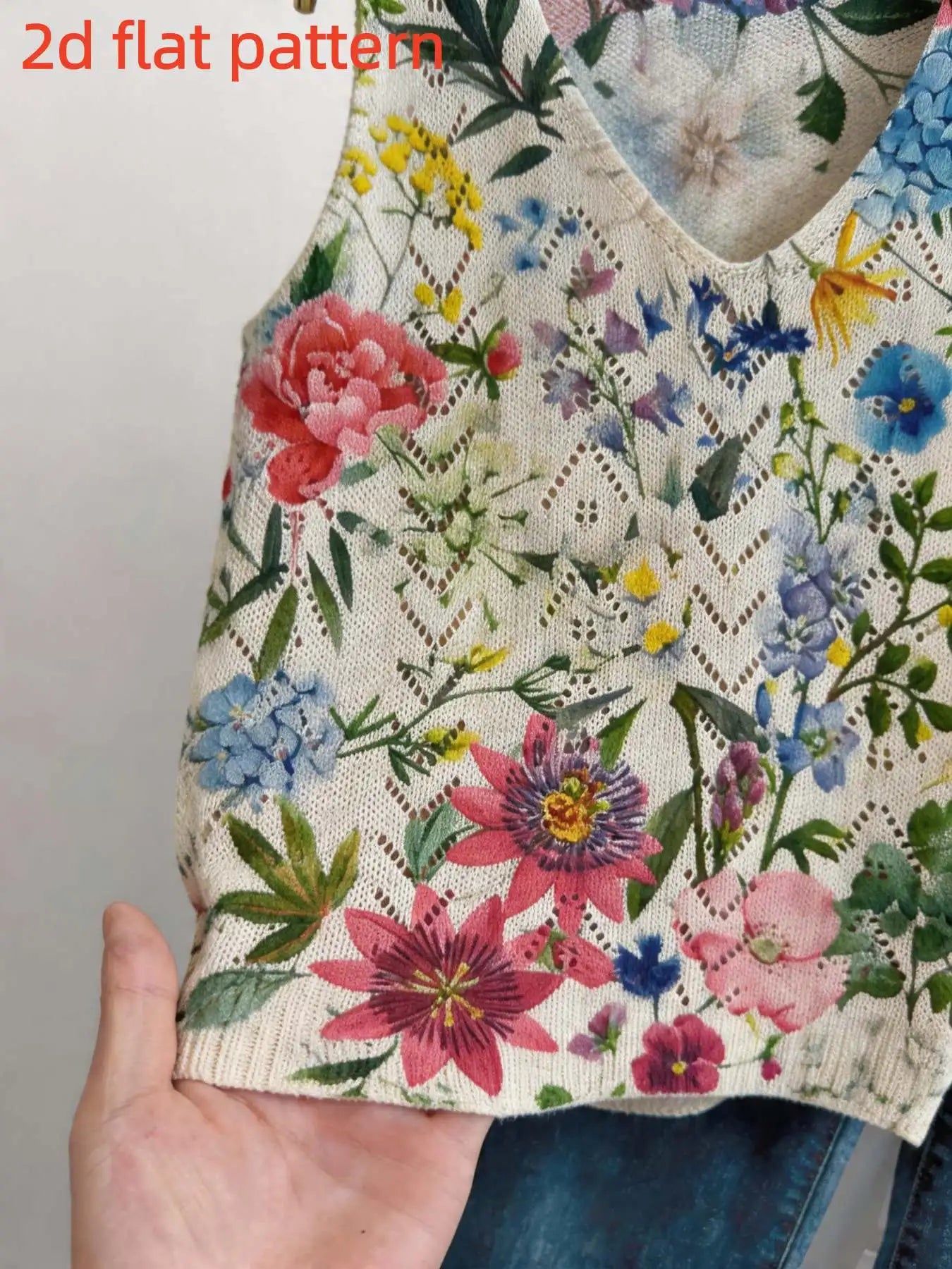 Floral Print V-Neck Pullover Knit Vest Top for Women