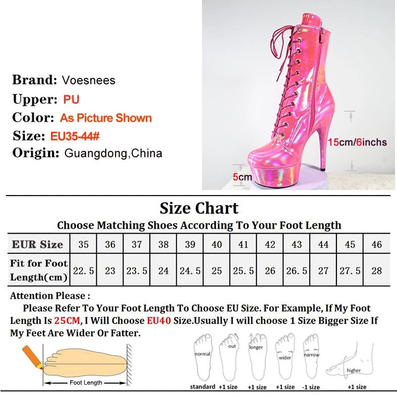 Holographic Rose Red Platform High Heels for Women