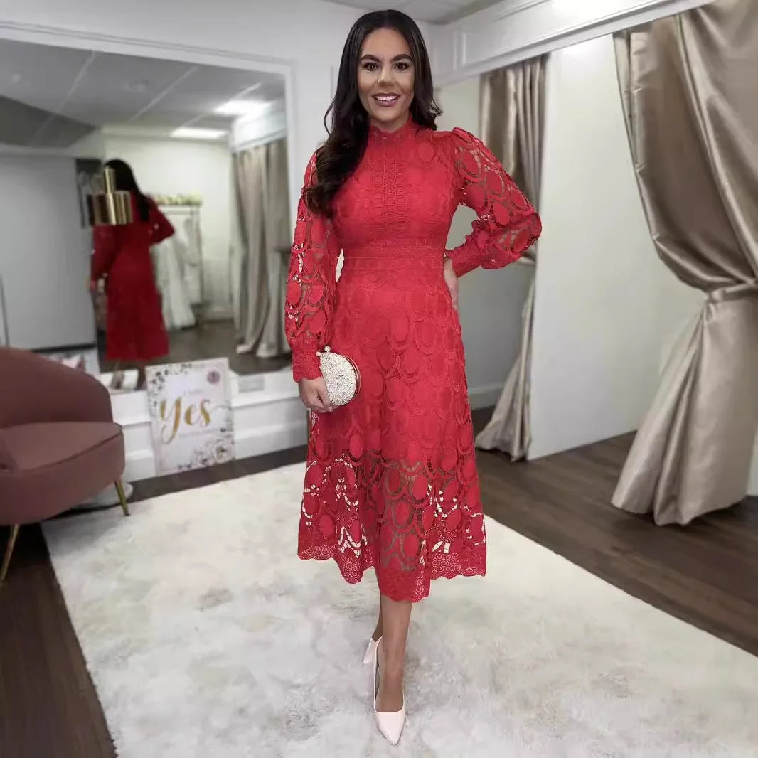 Elegant Lace with Hollow Detailing Maxi Dress for Women