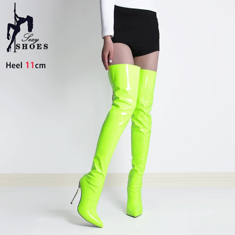 Shiny Patent Leather High Heel Over The Knee Boots for Women