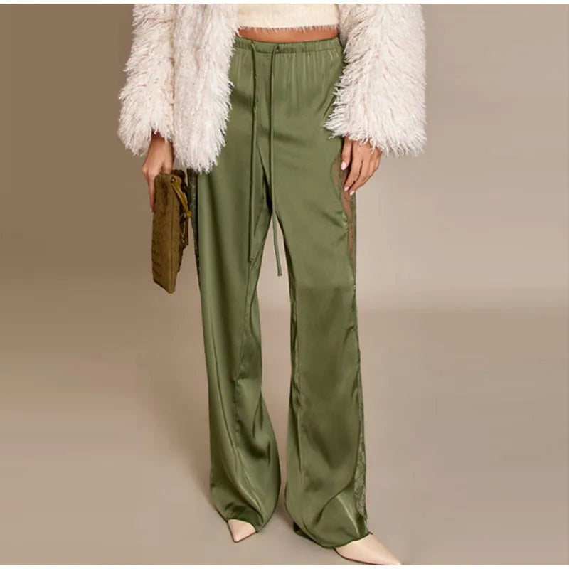 Bohemian Lace Trim Elastic Waist Lounge Pants for Women