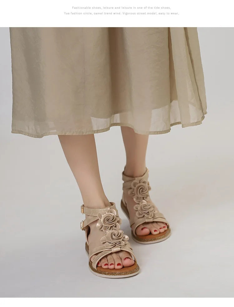 Strappy Bohemian Floral Printed Flat Sandals for Women
