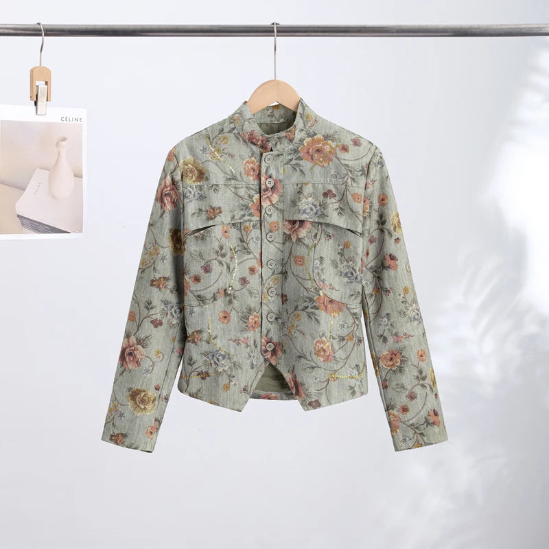 Elegant Striped Embroidered Open Stitch Jacket for Women