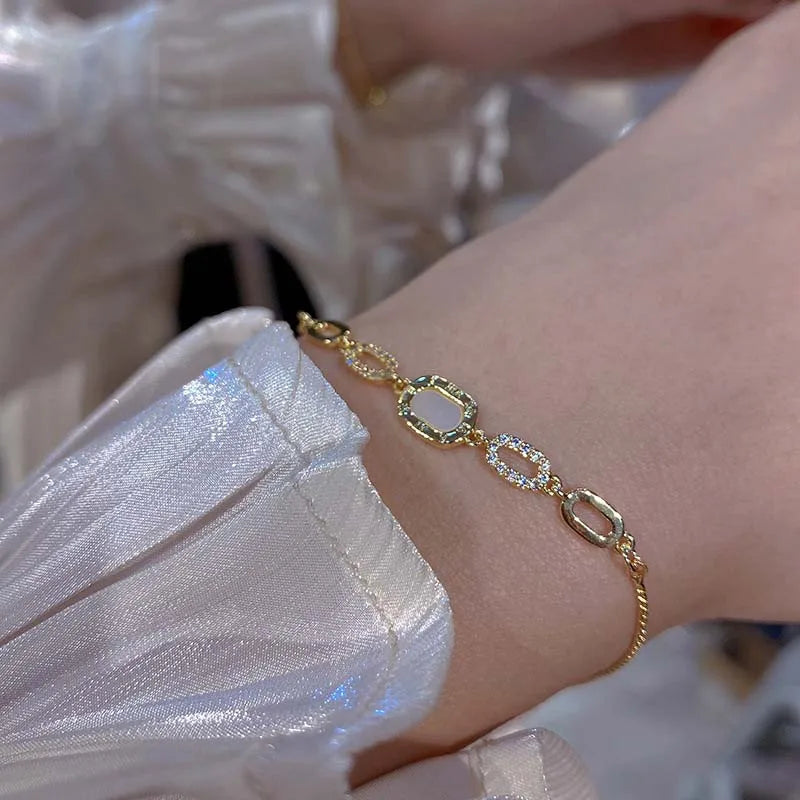 Gold Tone Square Opal Chain Bracelet