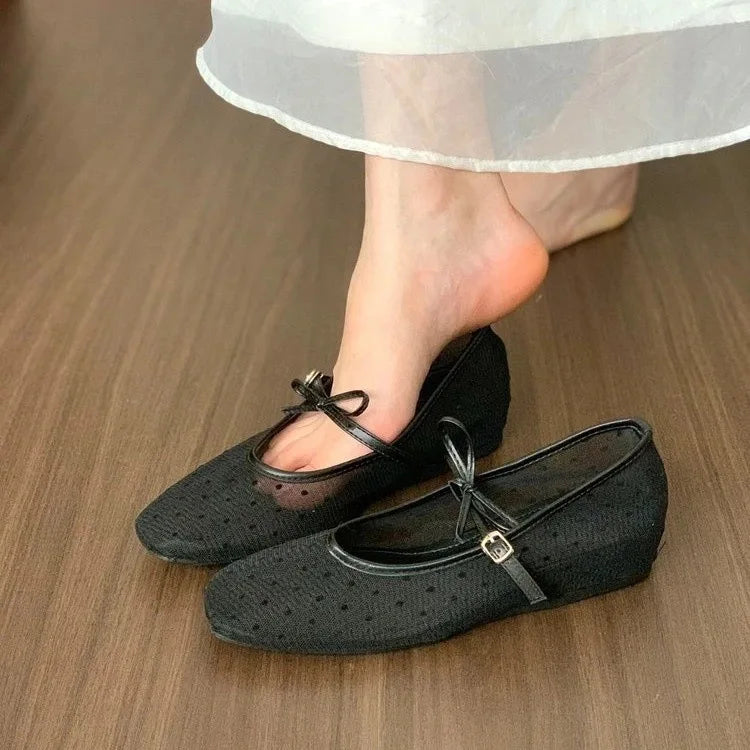 Square Toe Lace Up Ballet Flats