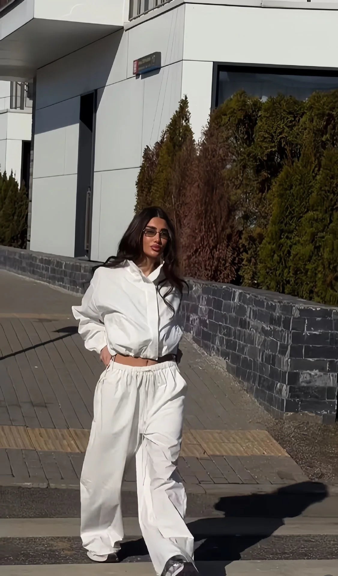 Lace Up Stand Collar Wide Leg Two Piece Set for Women
