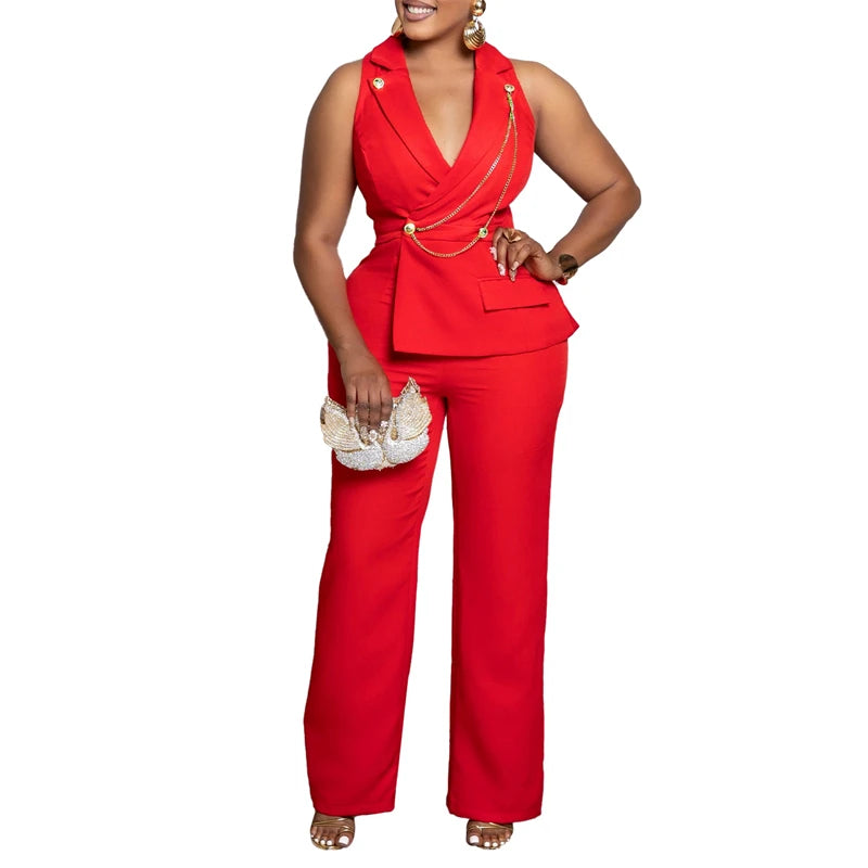 Elegant Sleeveless V-Neck Blazer Jumpsuit for Women