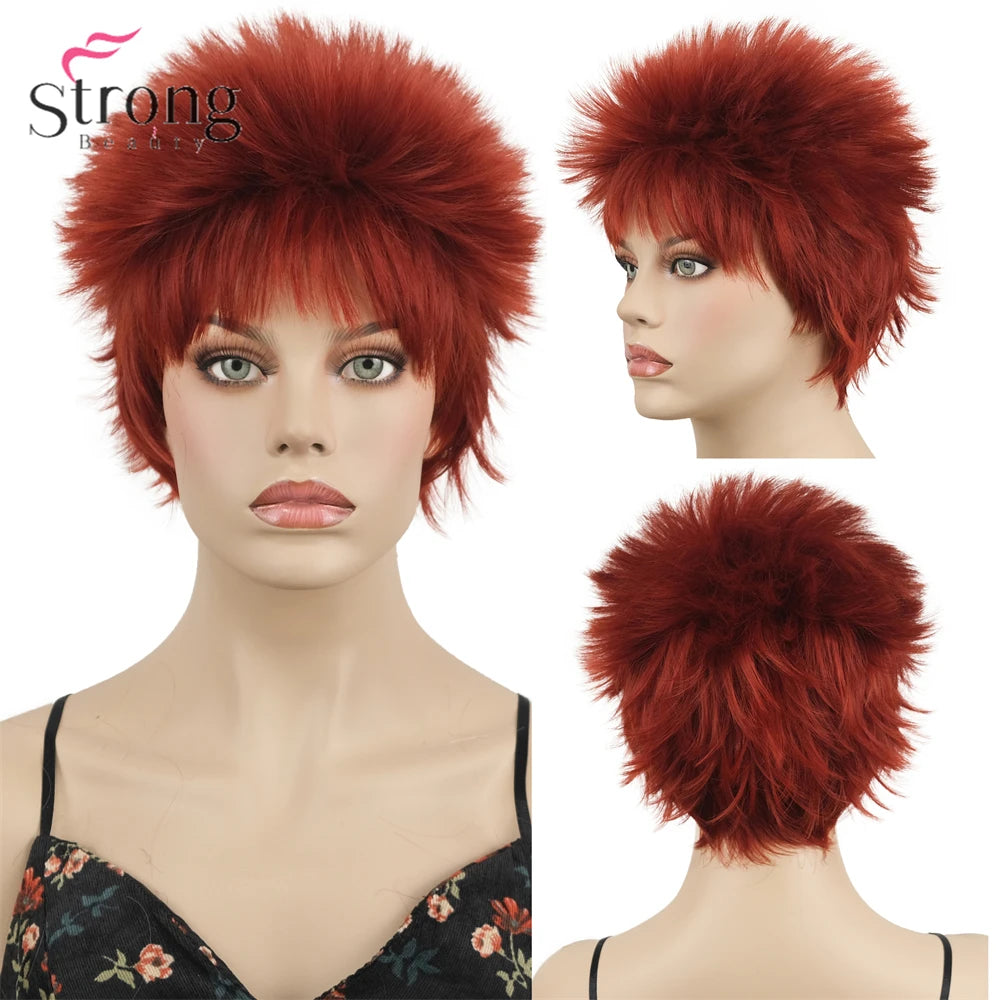 Capless Red Short Pixie Cut Natural Synthetic Wig For Women