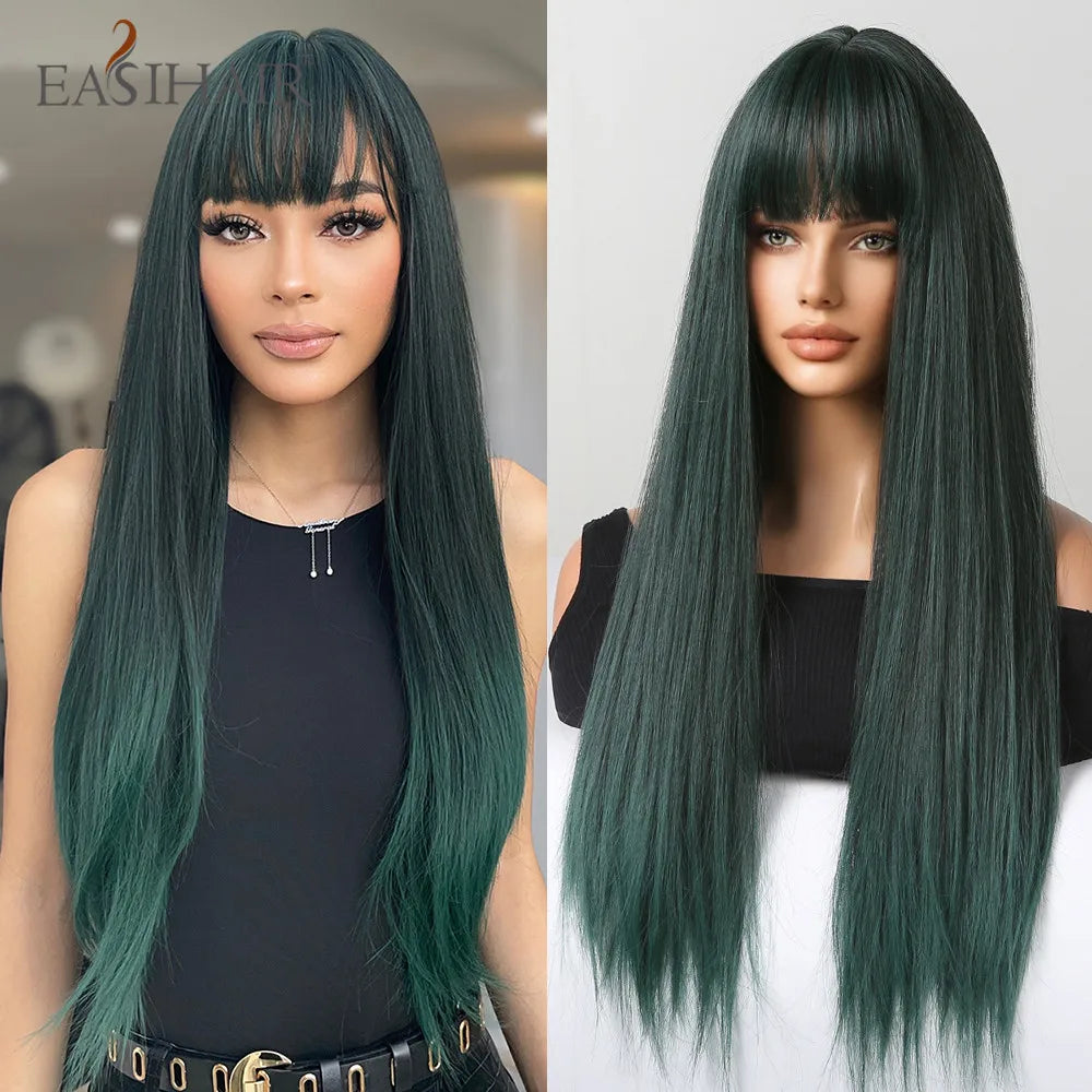 Heat Resistant Long Straight Ombre Bangs Wig for Women