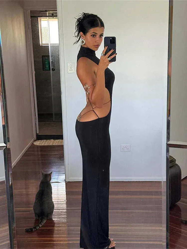 Weird Puss Y2K Butterfly Metal Dress Women Hollow Backless Sleeveless Fitness Cross Bandage Midnight Club Summer Vacation Bodyco