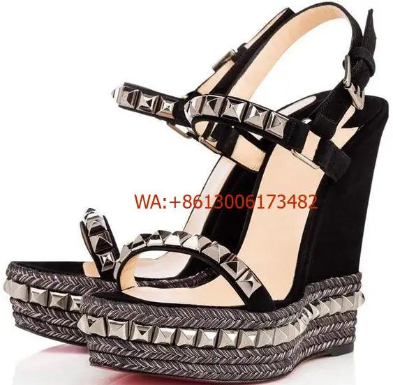 Metallic Trim Suede Wedge Sandals With Buckle Straps For Women