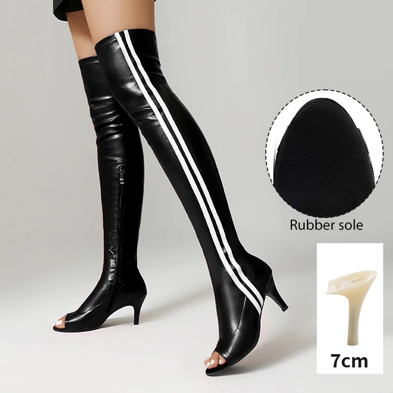 Elastic Stiletto High Heel Knee-High Dance Boots for Women