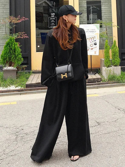 Beautyblue Gray Wide Leg Pants Black Bottoms for Women Casual Loose Pocket Korean Harajuku Streetwear Female Outdoor Sweatpants