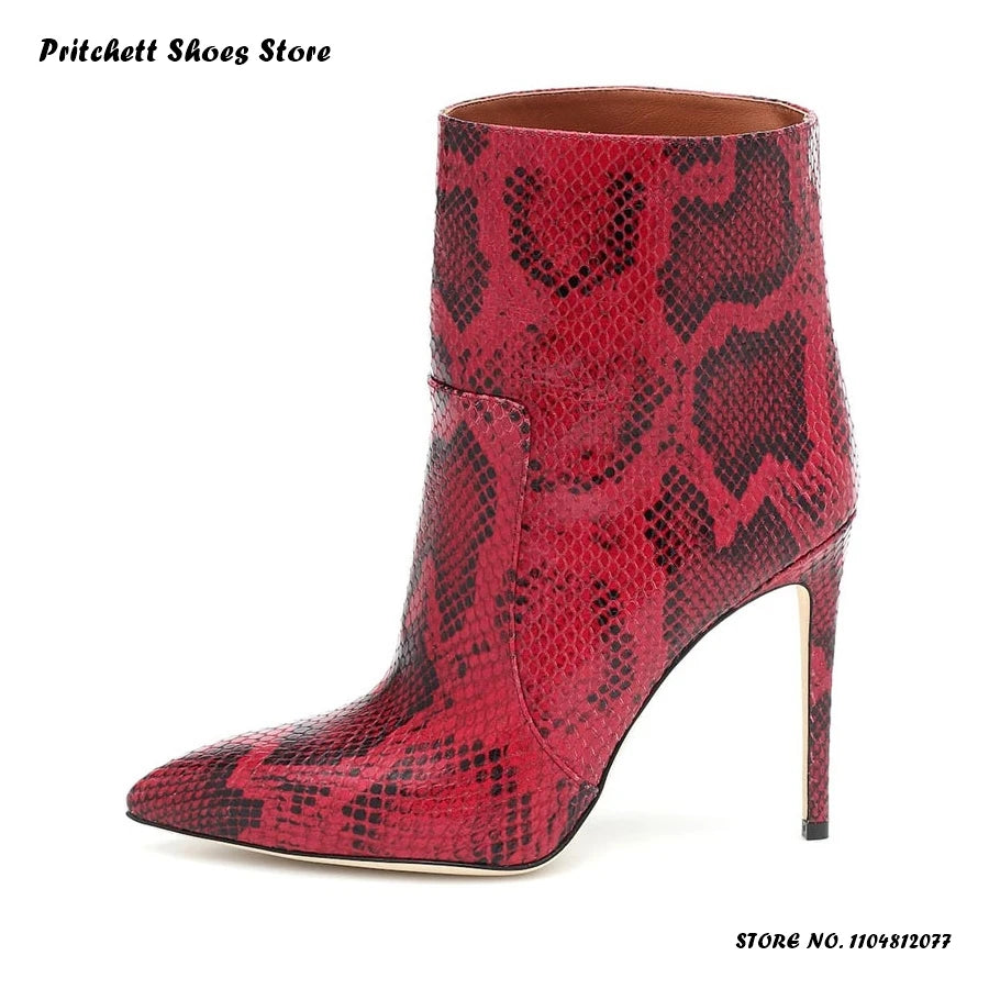 Slip On Python Print Pointed Toe Ankle Boots For Women
