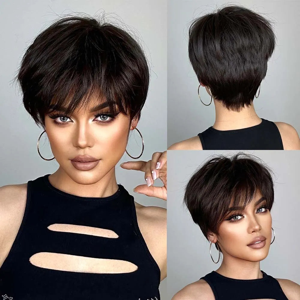 Natural Black Heat Resistant Pixie Cut Wig for Women