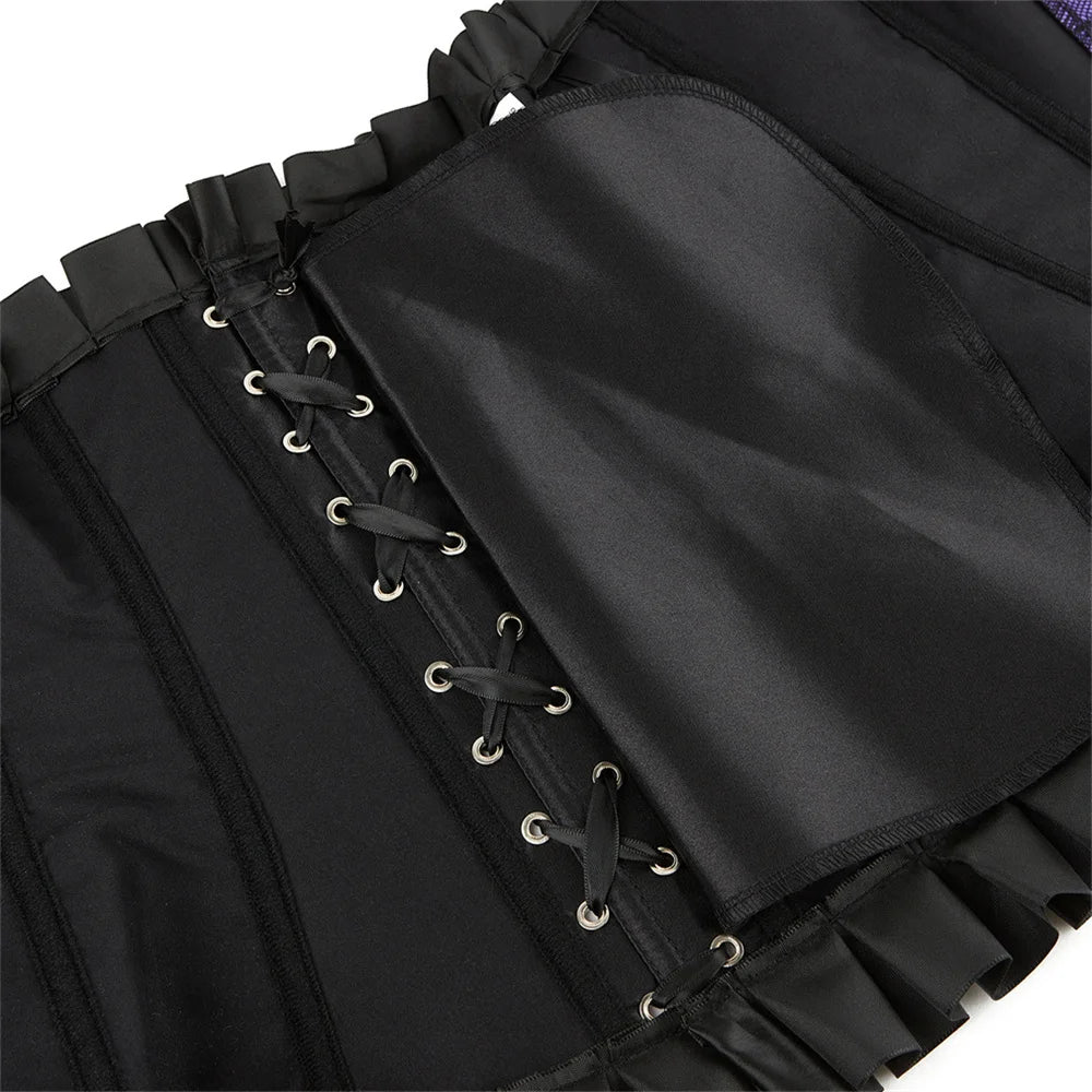 Zipper Front Black Faux Leather Overbust Corset for Women