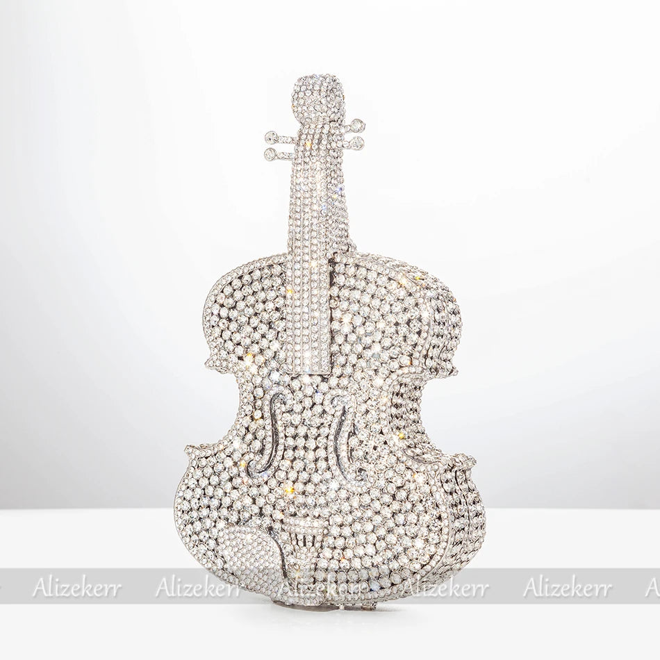 Elegant Crystal Violin Shaped Evening Clutch for Women