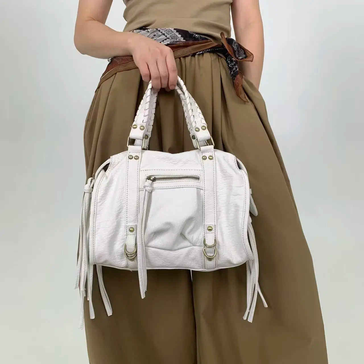 Vintage Street Style Rivet Embellished Shoulder Bag for Women
