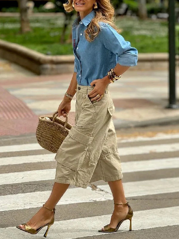 Krisstarsgirls Summer Woman Wide Leg Capris Pants with Pockets 2025 New Trendy Cotton Clothes Loose Cropped Cargo Pants Female