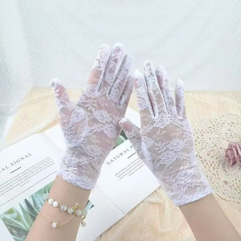 Floral Embroidered Bridal Tulle Gloves