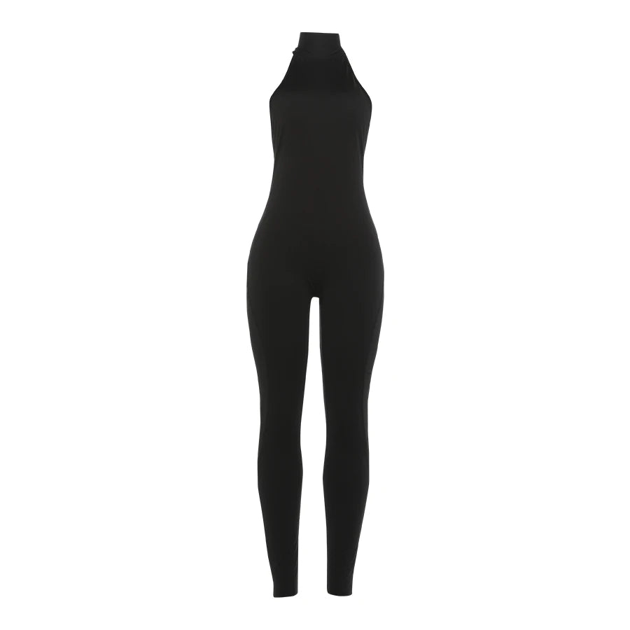 Peach Backless Halter Skinny Fit Jumpsuit for Women