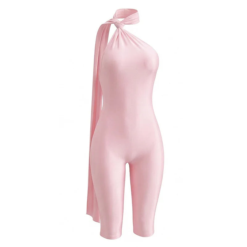 Sexy Ruched Backless Halter Bandage Jumpsuit for Women