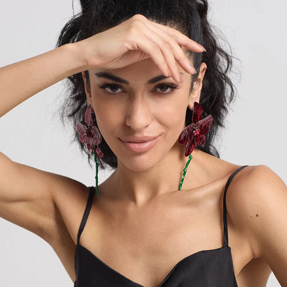 New Arrival Exaggerated Large Red Flower Drop Earrings High-Quality Trendy Long Earrings For Women Statement Jewelry Accessories