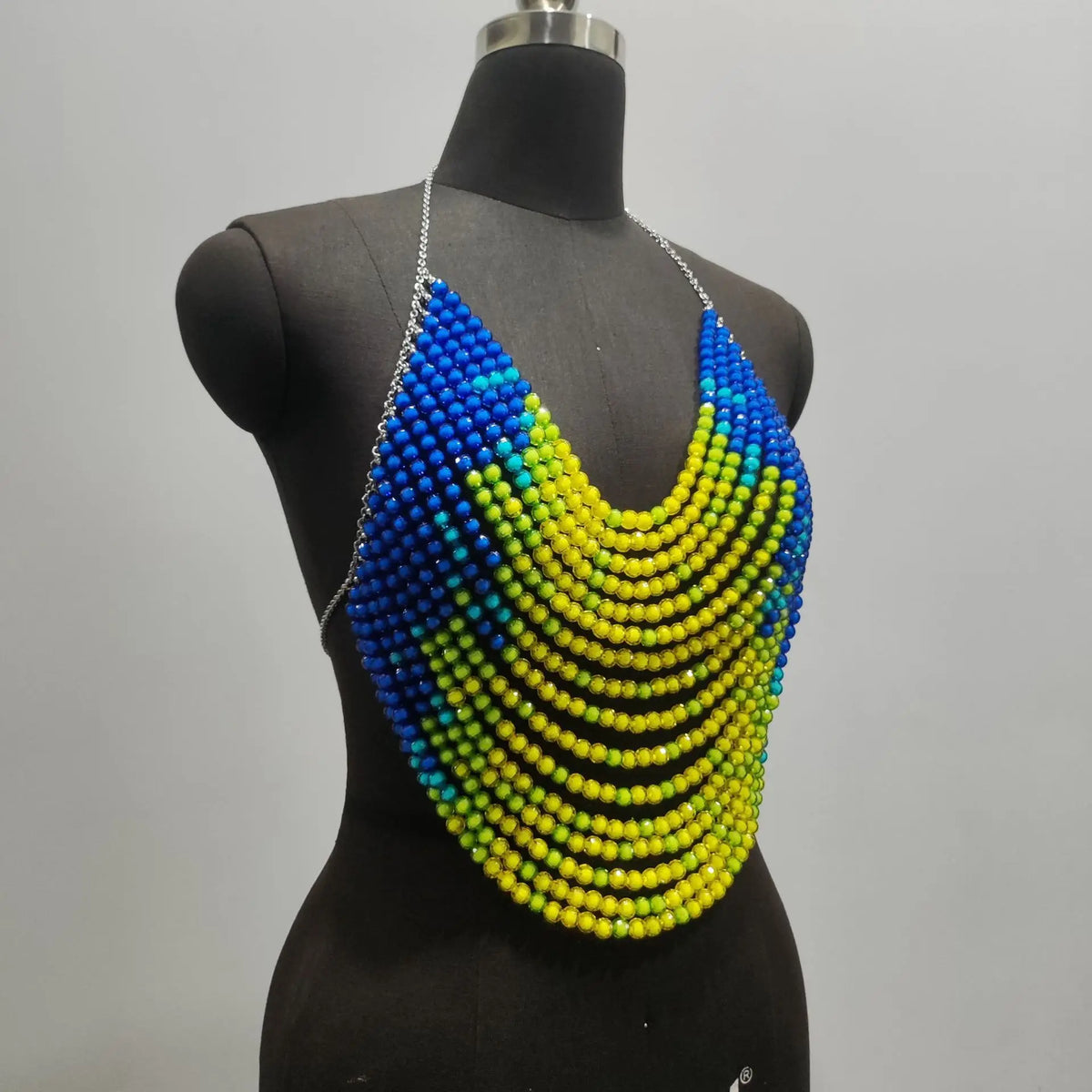 Multicolor Crystal Beaded Fringe Halter Top For Women