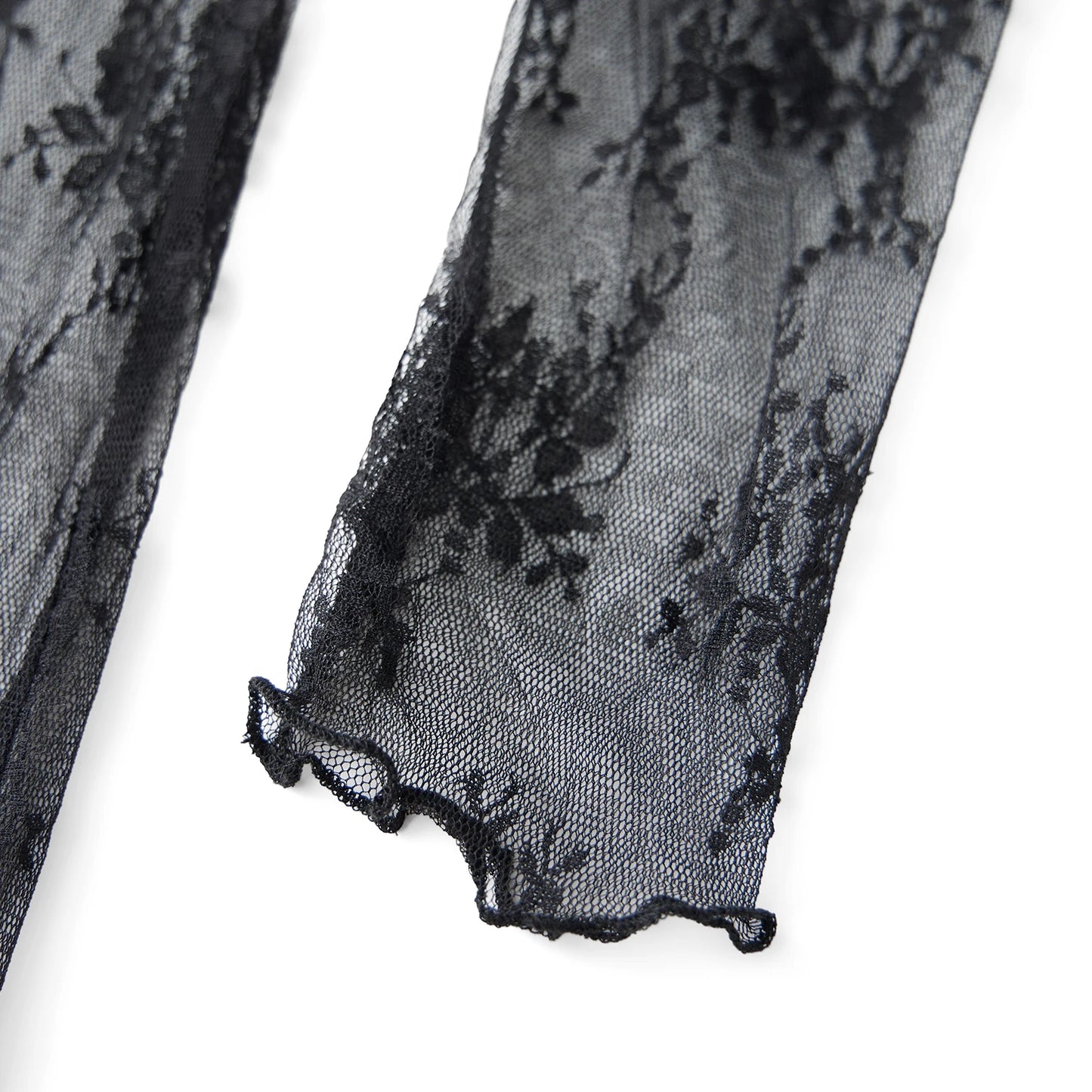 See-Through Lace Dress with Long Sleeves High Slit for Women