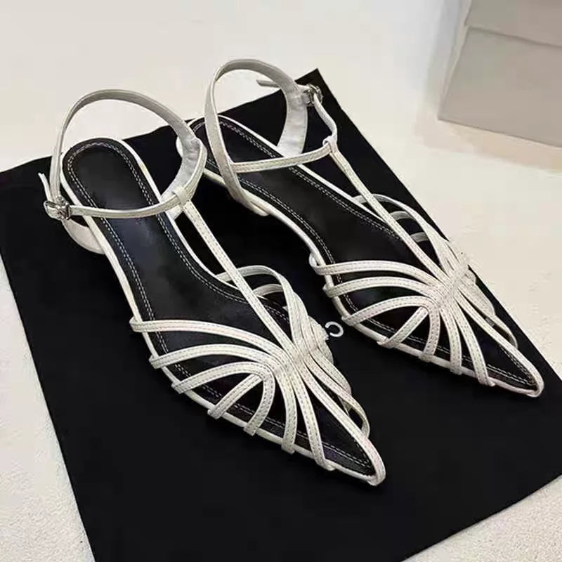 Narrow Band Pointed Toe Kitten Heel Sandals for Women