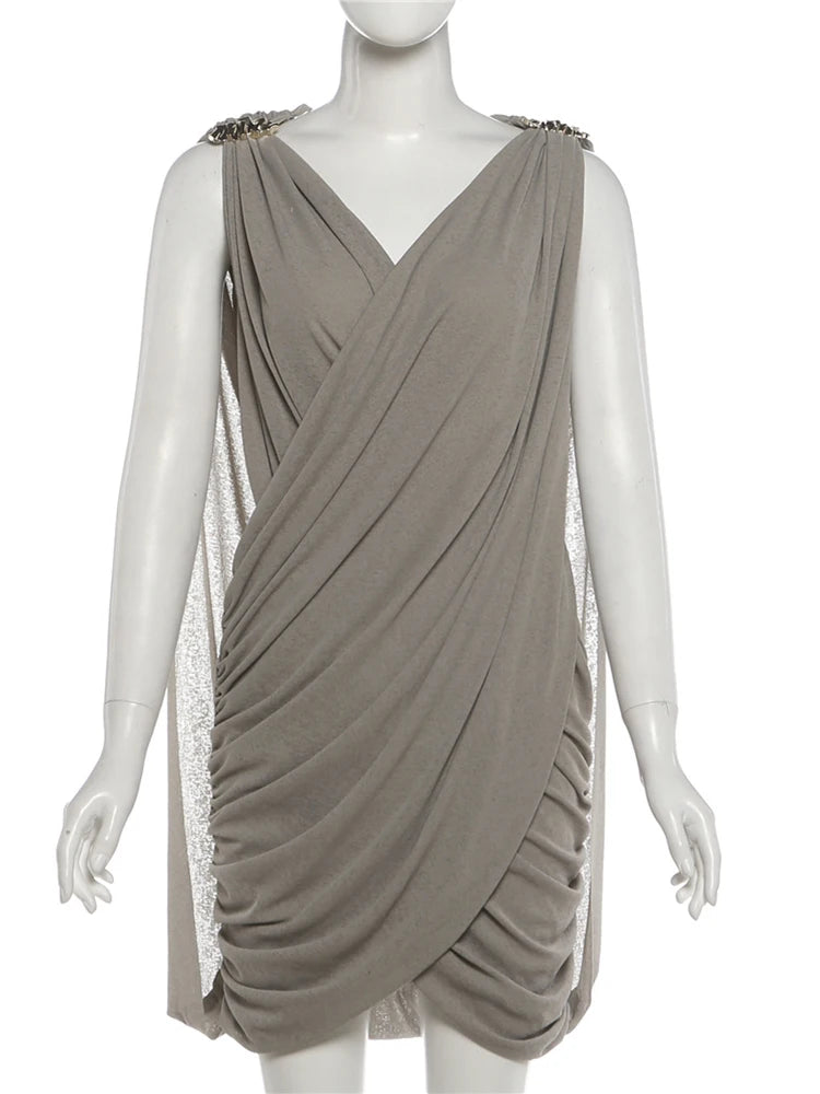 Ruched Elegant Mini Dress with Sleeve Cover for Women