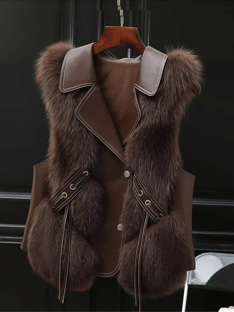 Fur Coat Women's Vest 2025 Autumn and Winter New Jacket Short Outerwear Lady Clothing