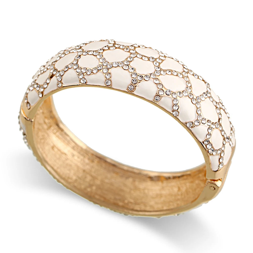 Colorful Enameled Rhinestone Statement Bangle Bracelet for Women