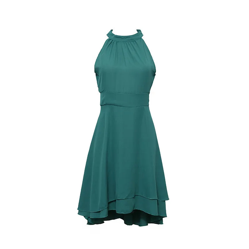 Elegant Sleeveless Halter Neck Chiffon Midi Dress for Women