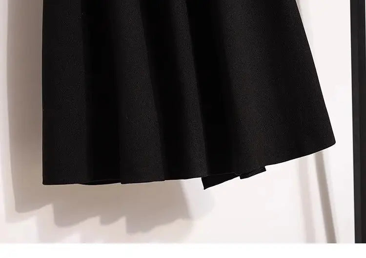 High Waisted Black Wool Midi Skirt With Pockets for Women
