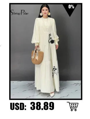 Printed Chiffon Ankle Length Dress With Bubble Sleeves for Women