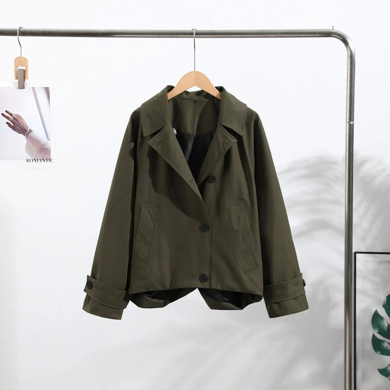 Vintage Single Breasted Women 's Treach Coats Loose Hooded Pockets Full Sleeve Short Jacket Female 2025 Autumn New Lady Outwears