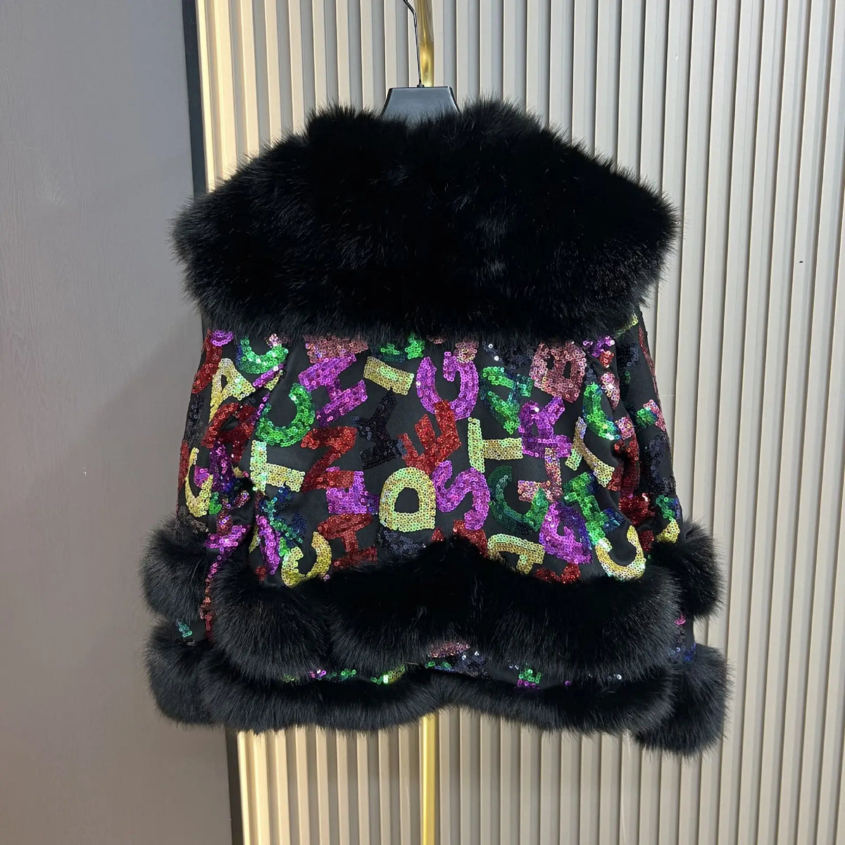 Purple Sequined Faux Fur Coat